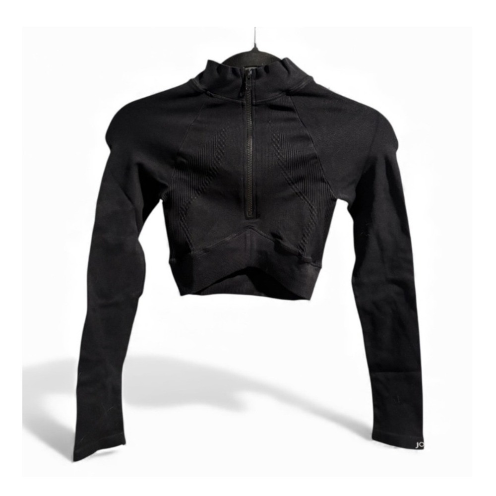 Joja Midnight Black Seamless Half-Zip Long Sleeve Crop Top Size Small